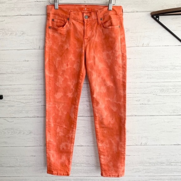7 For All Mankind Orange Tie Dye Skinny Jeans - Picture 1 of 11